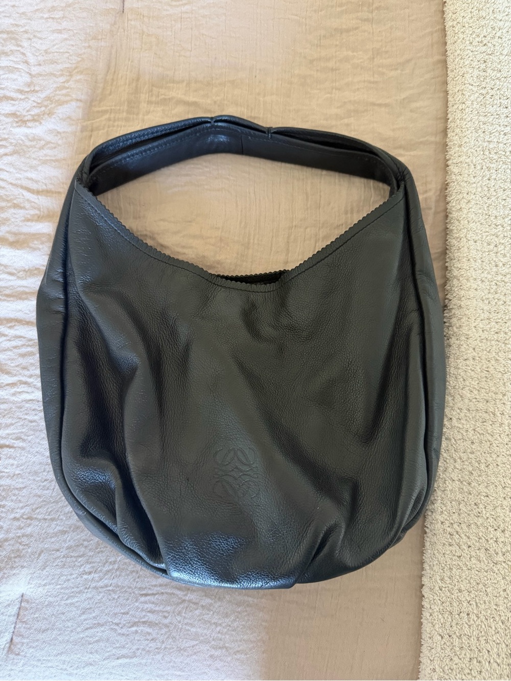 Classic Black Leather Hobo Shoulder Bag